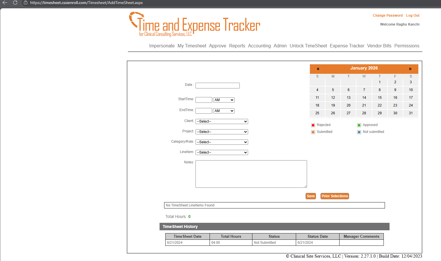 Add TimeSheet Entry Page