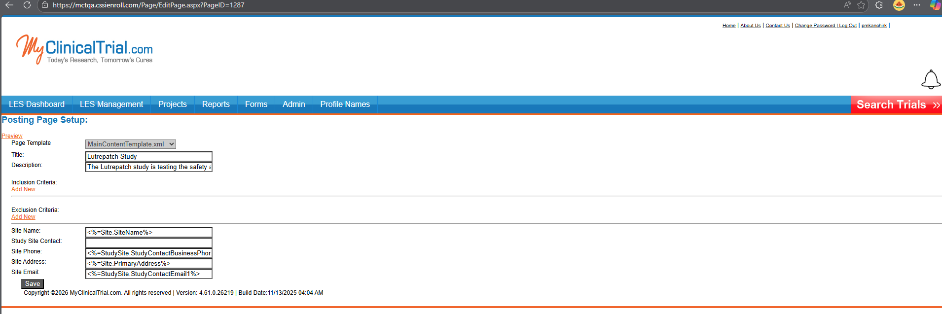 Posting Page Setup