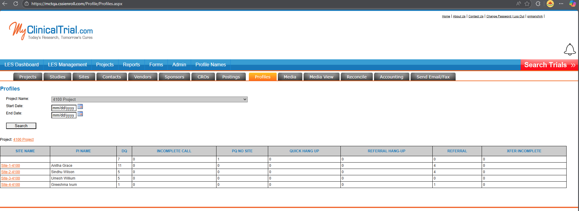 Profiles Page